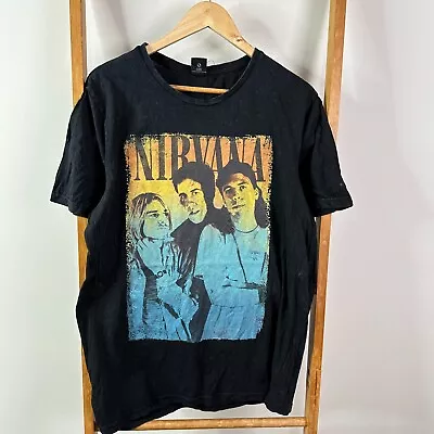 Nirvana Shirt Mens Large Black Photo Box Graphic Rock Grunge Back Short Sleeve • $19.95