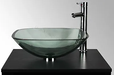 £52.34 • Buy GLASS BASIN SINK WASH BOWL CLEAR BATHROOM CLOAKROOM COUNTERTOP- 420mm