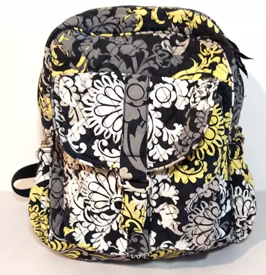Vera Bradley Black Yellow White Floral Travel Backpack Bag Baroque Pockets • $11.19