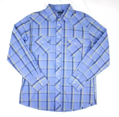 New Wrangler Men's Western Shirts Pearl Snap Cowboy Blue Plaid Size L • $17.99