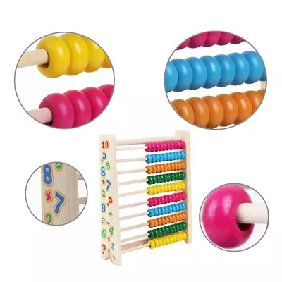 Wooden Bead Abacus Counting Number Frame Educational Maths Children Toy Colorful • £12.14