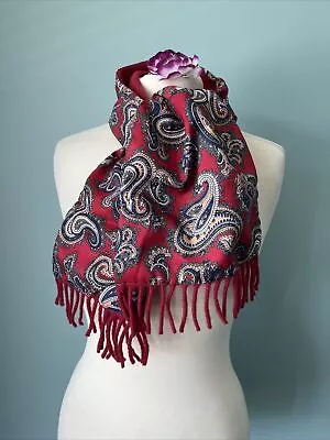 Vintage Sammy Scarf Red Paisley Pattern Fringed Lambswool England Mod Dapper • £17.99