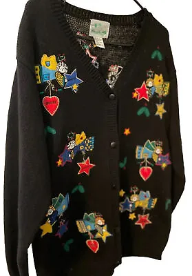Quacker Factory CHRISTMAS Angels  Embroidered Sweater -Medium M Vintage • $14.99