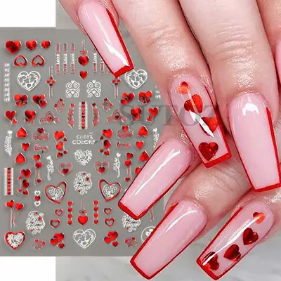 3D Nail Art Stickers Red White Mr & Mrs Rose Heart Kiss Valentine Bride NH11 • $2.49