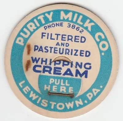 Milk Bottle Cap. Purity Milk Co. Lewistown Pa. Dairy • $3.49