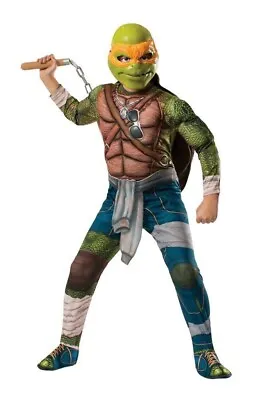 KIDS DLX Teenage Mutant Ninja Turtle MICHEL ANGELO Costume Size S • $38.99