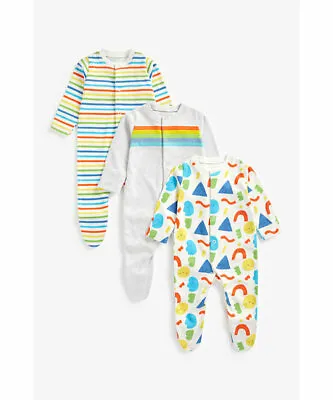 Mothercare Sleepsuits Rainbow Babygrow Baby Multipack White Unisex Toddler Pjs • £10.99