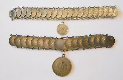 2 Vintage Mexico Coin Bracelets 1940s .720 Silver Coins & 1970s Non Silver Coins • $115