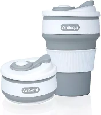 Collapsible Coffee Cup - Silicone 12oz BPA Free Gray AniSqui • £12.95