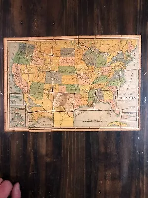 Vintage Wooden Outline United States Map Puzzle Milton Bradley 30 Pieces USA • $14.49