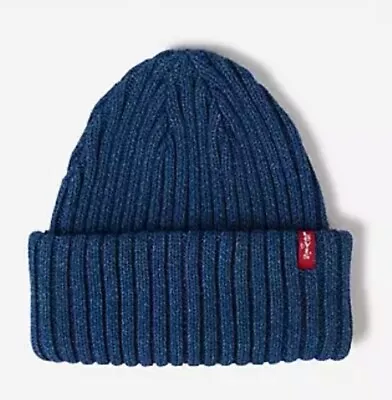 Levis Red Tab Fisherman Beanie Navy Blue Knit Cuff Adults One Size New OFFICIAL • £24.99