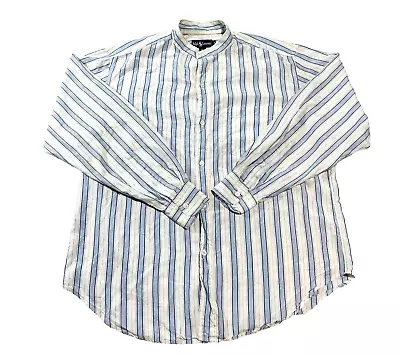 Vintage Polo Ralph Lauren 100% Silk Striped Nehru Banded Collarless Men Size 14 • $15.96