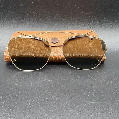 American Optical Clip-On Sunglasses Gold 50 Used W/ Case • $38