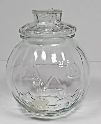 Vintage Libbey Glass Jack-O-Lantern Candy Jar Pumpkin Canister Clear Glass 7   • $22.98