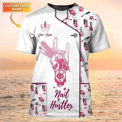 Nail Shirts Custom Nail Salon Uniform Manicurist Gift Nail Parttern 3D T-SHIRT • $21.83