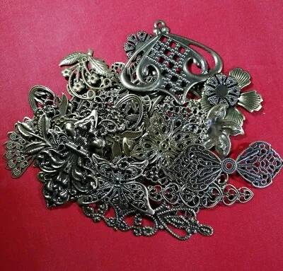 30 Bronze Metal Filigree Vintage Style Scrapbooking Decoration Art Random Mixed • £8.99