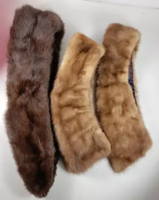 Vintage Lot Of Three 3 Mink Fur Coat/sweater Collars Dark + Light • $5.99