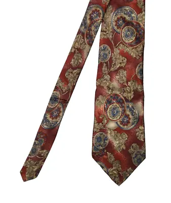 Tailors Row Finery Necktie Tie Mens Multicolor Red Floral 100% Silk Made In USA • $2.99