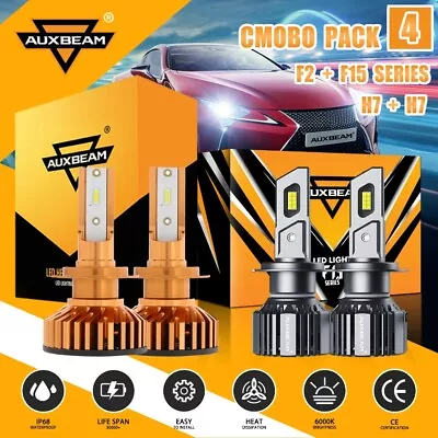 AUXBEAM H7 LED Headlights High Low Beam Bulbs 90W 52W 20000LM Super Bright White • $69.99