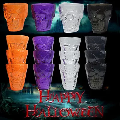 Skull Shot Glasses Halloween Skeleton 4/16Pcs Orange Tableware Party Decor UK • £5.12