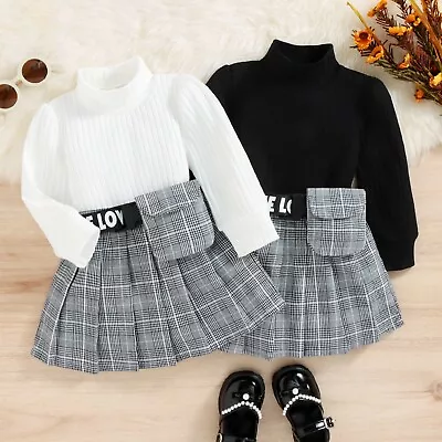 Top De Manga Larga Y Falda De Cuadros Para Niñas Pequeñas De Primavera Y Otoño • $23.95