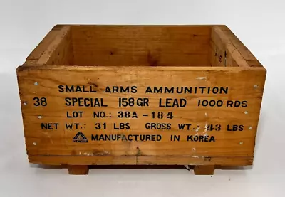 VTG Small Arms Wooden Ammo Box Crate 38 Special Poongsan Military Display Korea • $54.65