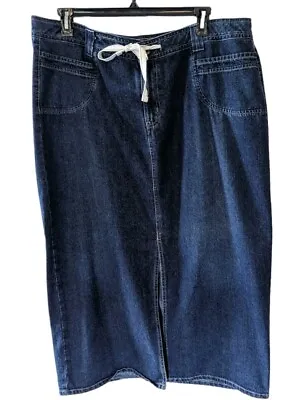 Venezia Denim Skirt Sz 18 Front Slit Drawstring Dark Blue Jean Wash Long • $23.99