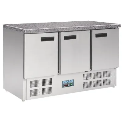 £1502.99 • Buy Polar 3 Door Refrigerated Counter With Marble Work Top 368Ltr - CL109 Commercial