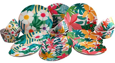 Melamine Plastic Dining Set - Tropical Floral Plate & Bowls - 18 Piece • £34.99