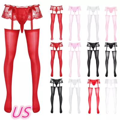 US Men Nylon Tights Fishnet Stockings High Pantyhose Lace Crossdresser Underwear • $3.71