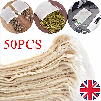 50 Packs Cotton Muslin Drawstring Bags Reusable Small Mesh Bag For Soap Herbs • £7.56