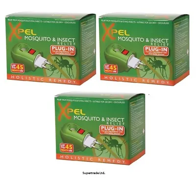 Xpel Mosquito & Insect Repellent 2pin Plug-In Diffuser Relief Solution 35ml X 3 • £10.33