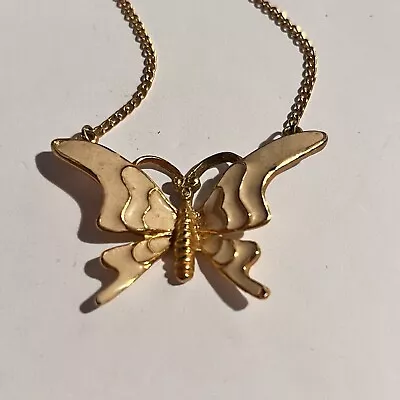 Vtg Butterfly Necklace Enamel Gold Tone 17” Costume Jewelry Gift Signed ART • $16