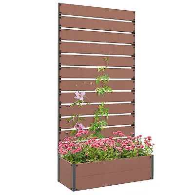 Outsunny Raised Garden Bed With Trellis Standing Patio Planter Box Light Brown • £96.99