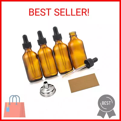 AOZITA 4 Pack 2 Oz Dropper Bottles With 1 Funnel & 4 Labels - 60ml Thick Dark A • $7.89