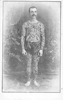 Vintage Antique Tattooed Man Postcard TATOO Art Studio Photo Litho France RARE  • $400