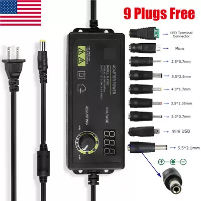 60W Adjustable Voltage 3 To 24V AC/DC Switch Power Supply Adapter 9 Plugs LED • $14.59