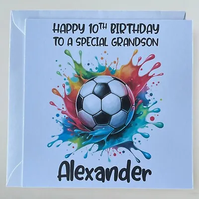 Personalised Football Birthday Card Boys Grandson Nephew Son Godson Mens ANY AGE • £2.95