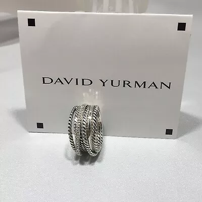 David Yurman Sterling Silver 925 Crossover Wide Ring With Pave Diamonds Size 9 • $289