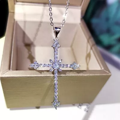 Women Wedding Elegant Cross 925 Silver Necklace Pendant Cubic Zircon Party Gifts • $2.32