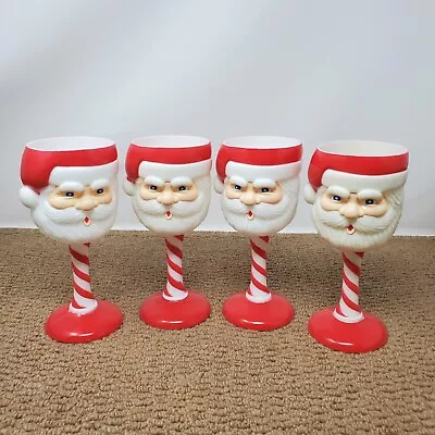 Vintage Plastic Santa Cup Stemed Goblet Wine Glass - Set Of 4 • $29.99