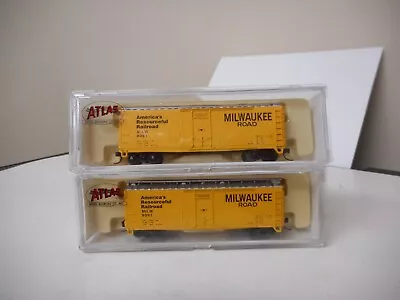 Atlas N Scale 40' Plug Door Boxcars Milw. Road 9081 9091 • $20