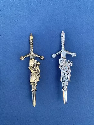 Bagpiper Highland Kilt Pin  - Antique And Chrome | Scottish Kilt Pins • $5