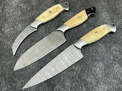 Custom Handmade DAMASCUS STEEL Sharp Blade Professional Kitchen CHEF KNIFE Set • $57.49