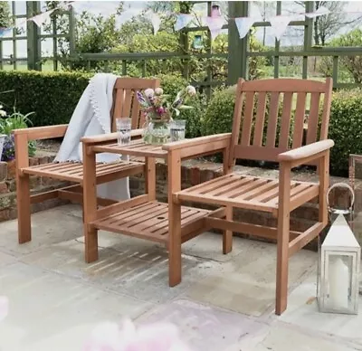 Solid Wood Tete-a-Tete 2 Love Seat Garden Bench  Central Table And Parasol Hole • £167.85