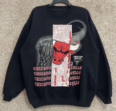 Vintage 90s NBA Mens Chicago Bulls Black Pullover Crewneck Sweatshirt Size XL • $39.99