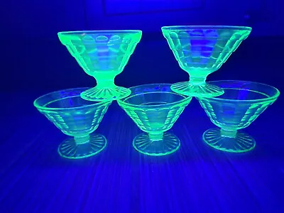 Set Of 5 Vintage Uranium Green Glass Dessert Ice Cream Dish Cups • $19.99