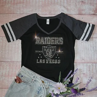 New Las Vegas Raiders Rhinestone New Womens Sizing VNeck T-shirt S Thru 4X • $38