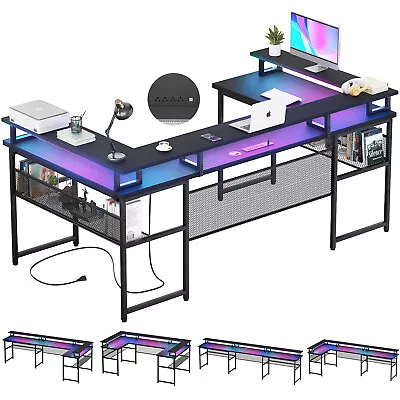 83  L-Shaped Computer DeskU Shaped Gaming Desk With LED Strip And OutletsBlack • $219.99