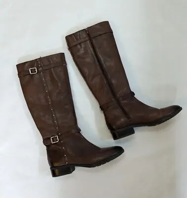 Vince Camuto Preslen Studded Leather Riding Boots Knee High Brown Gold Sz 10 • $45.99